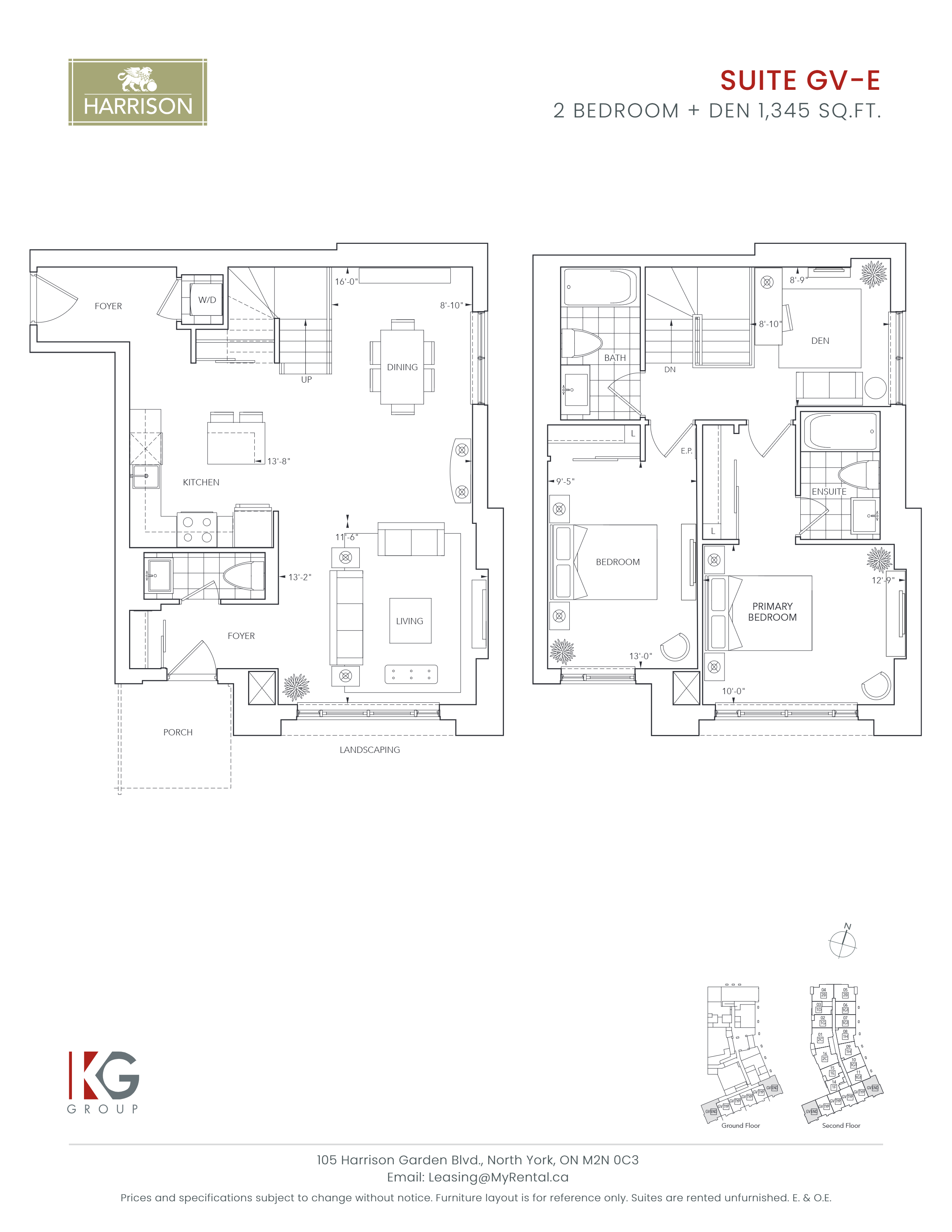 Floor plan for 2 beds, 2 baths, 1345 sqft